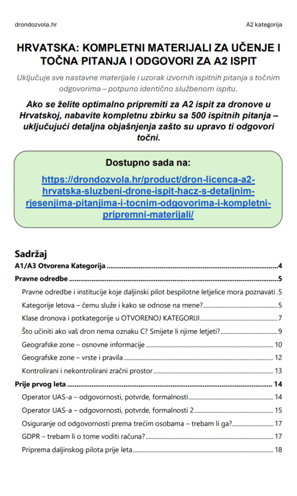 Ispit za A2 licencu za dron Hrvatska – Napredna teorija, kompletni materijali i više od 500 ispitnih pitanja i odgovora - Slika 2