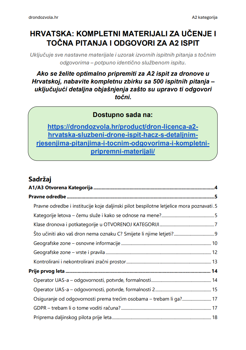 Ispit za A2 licencu za dron Hrvatska – Napredna teorija, kompletni materijali i više od 500 ispitnih pitanja i odgovora - Slika 2