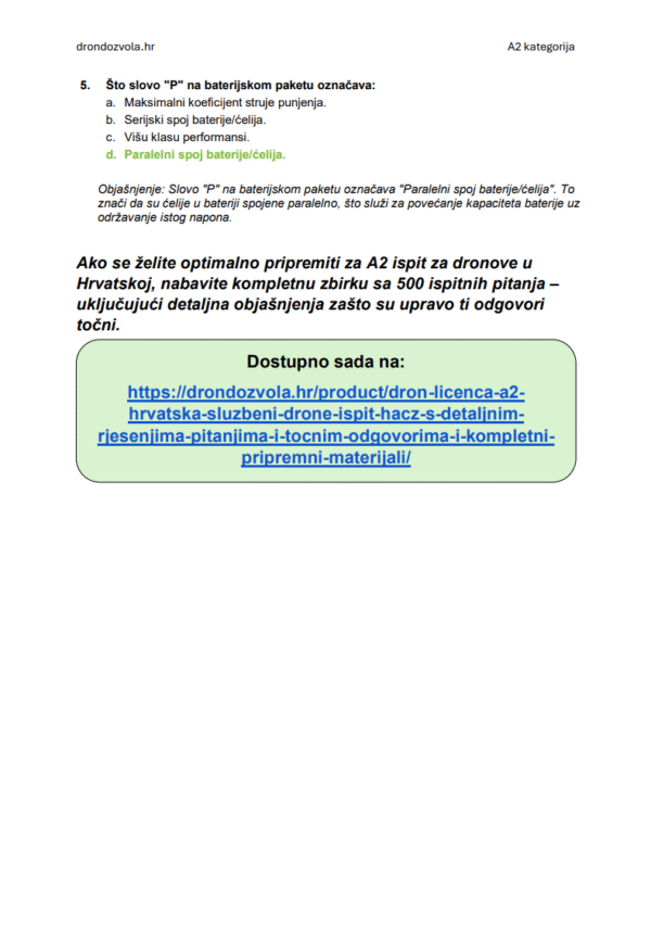 Ispit za A2 licencu za dron Hrvatska – Napredna teorija, kompletni materijali i više od 500 ispitnih pitanja i odgovora